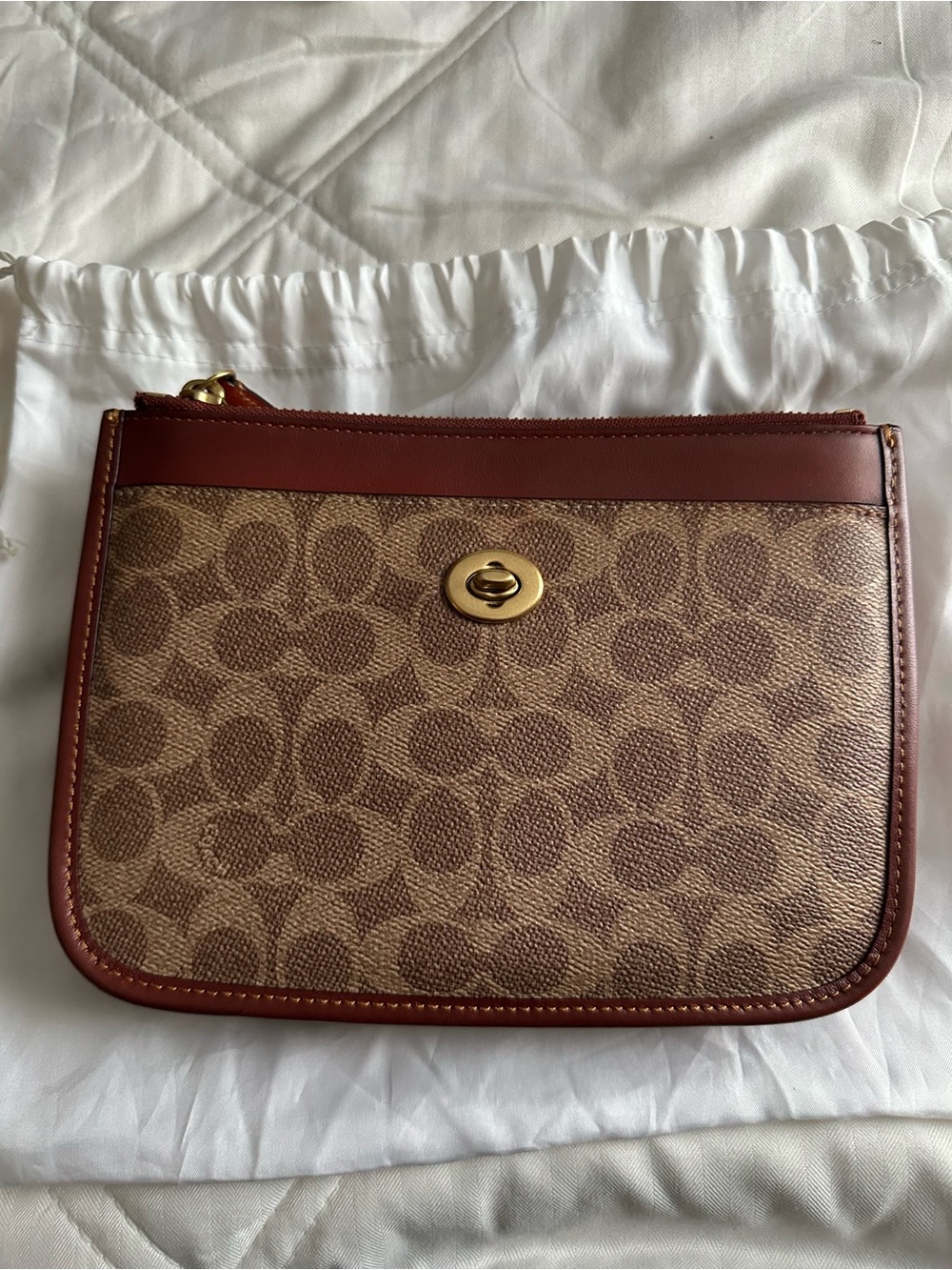 Coach Slim Turnlock Crossbody In Signature Canvas Brass/Tan/Rust